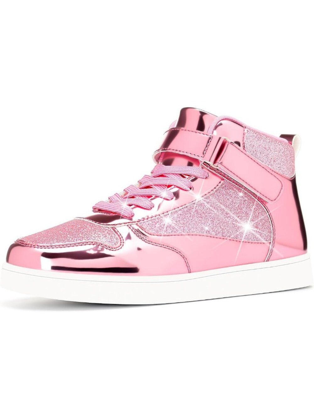 Unisex Sparkly High Top Sneakers with Glitter Accents & Adjustable Strap for